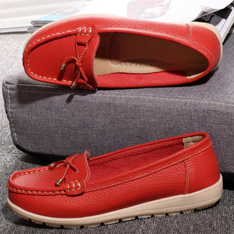The slips genuine leather women flats shoes