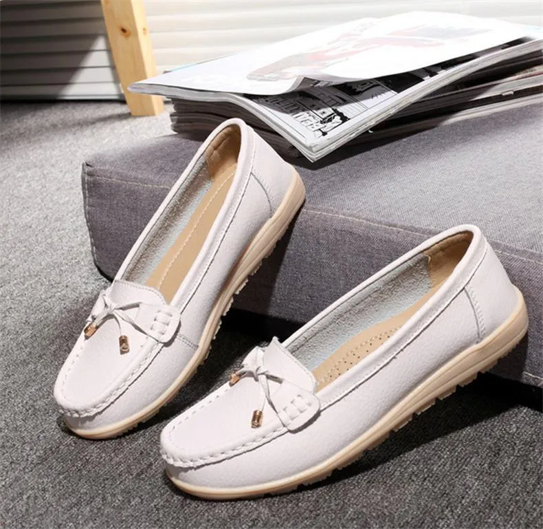 The slips genuine leather women flats shoes