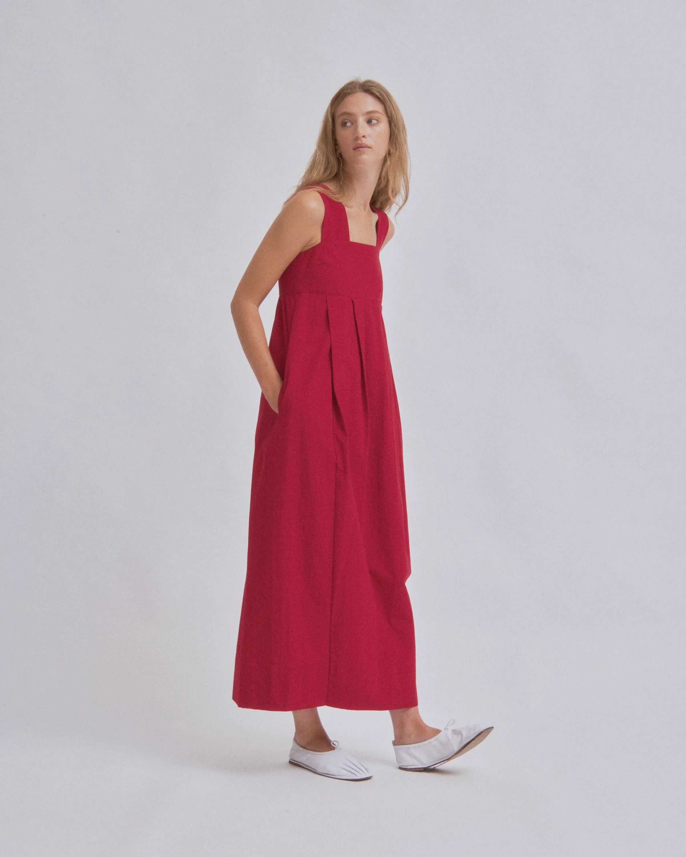 Thick Strap Dress in Cherry