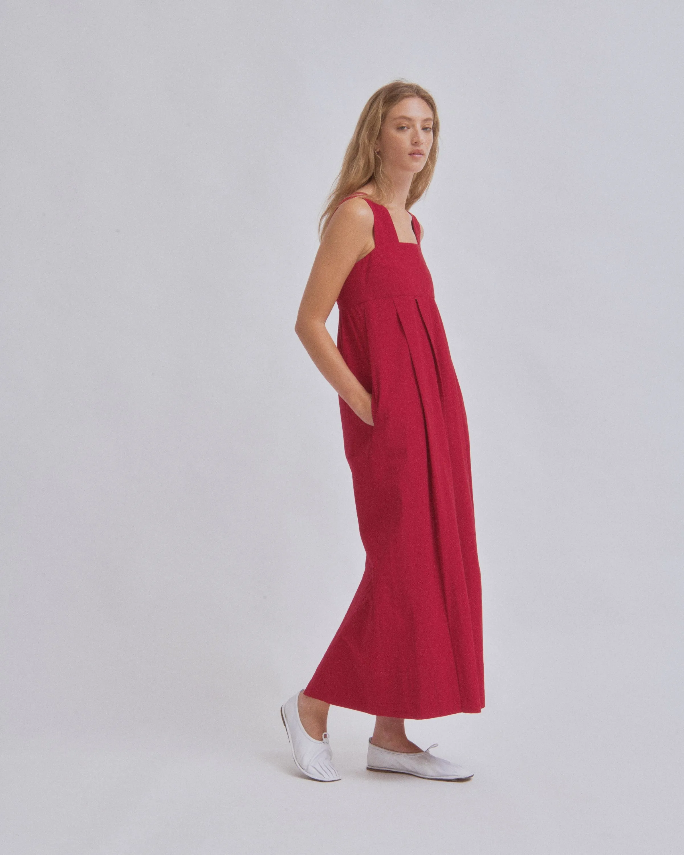 Thick Strap Dress in Cherry