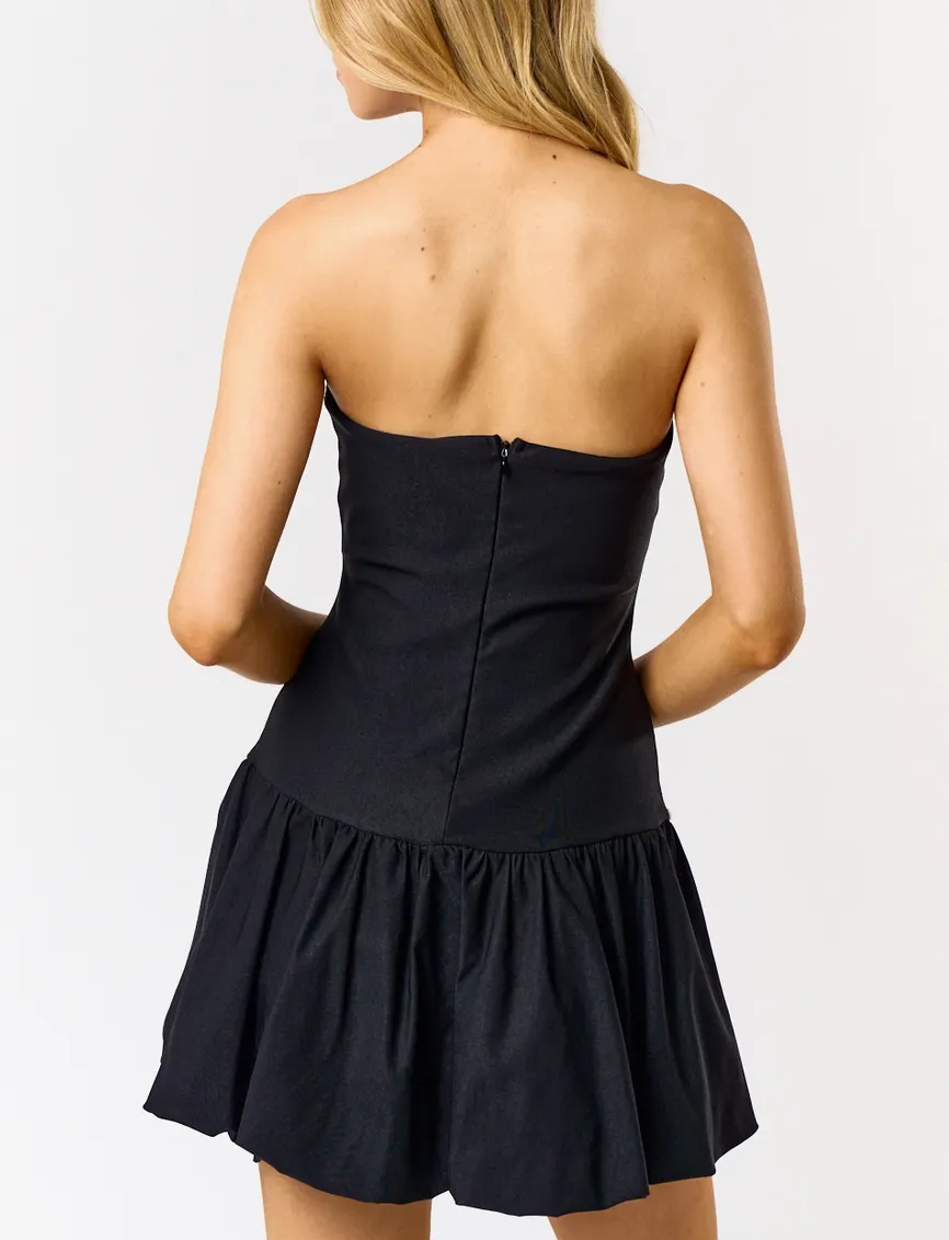 Tube Bubble Contrast Bow Mini Dress