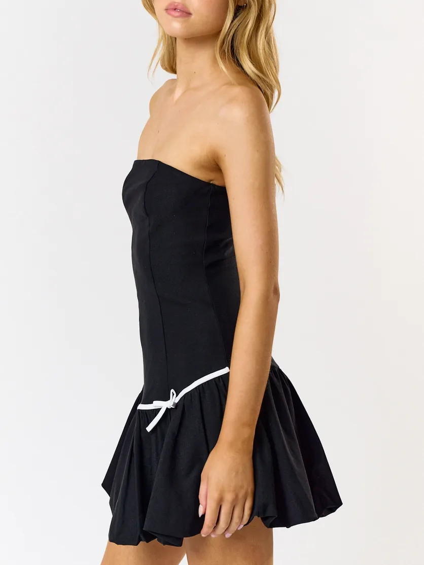 Tube Bubble Contrast Bow Mini Dress
