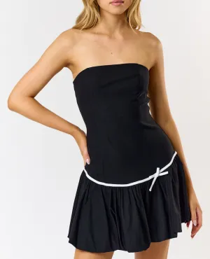 Tube Bubble Contrast Bow Mini Dress