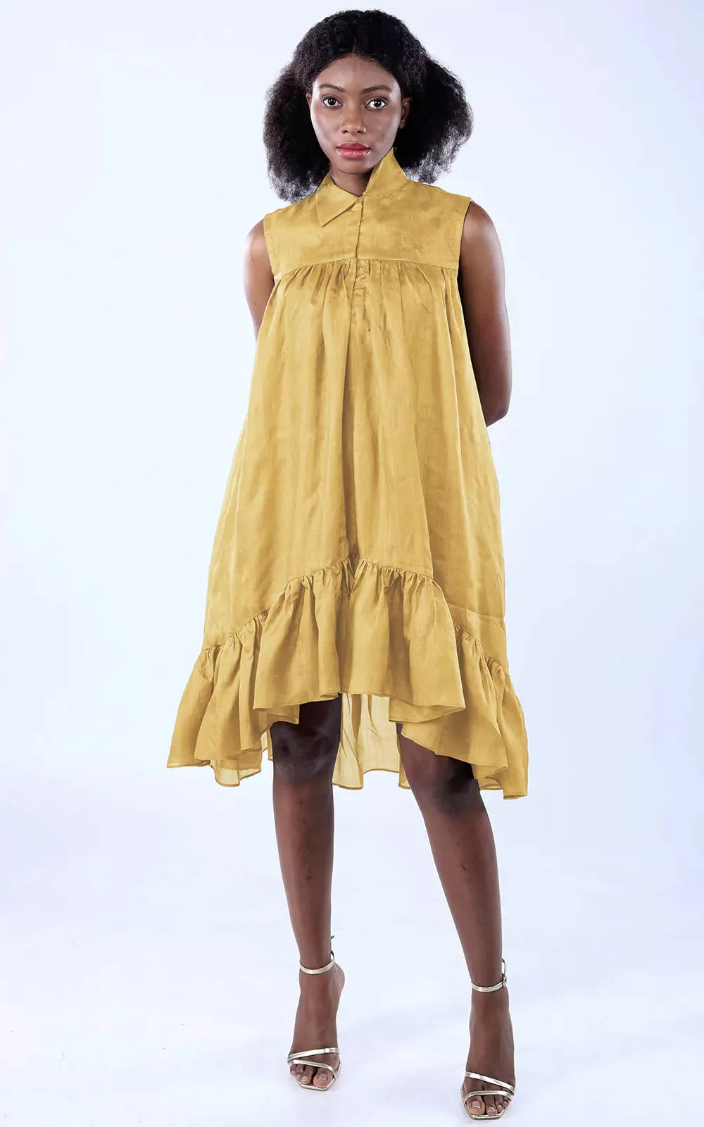 Tussar Silk Collar Midi Dress
