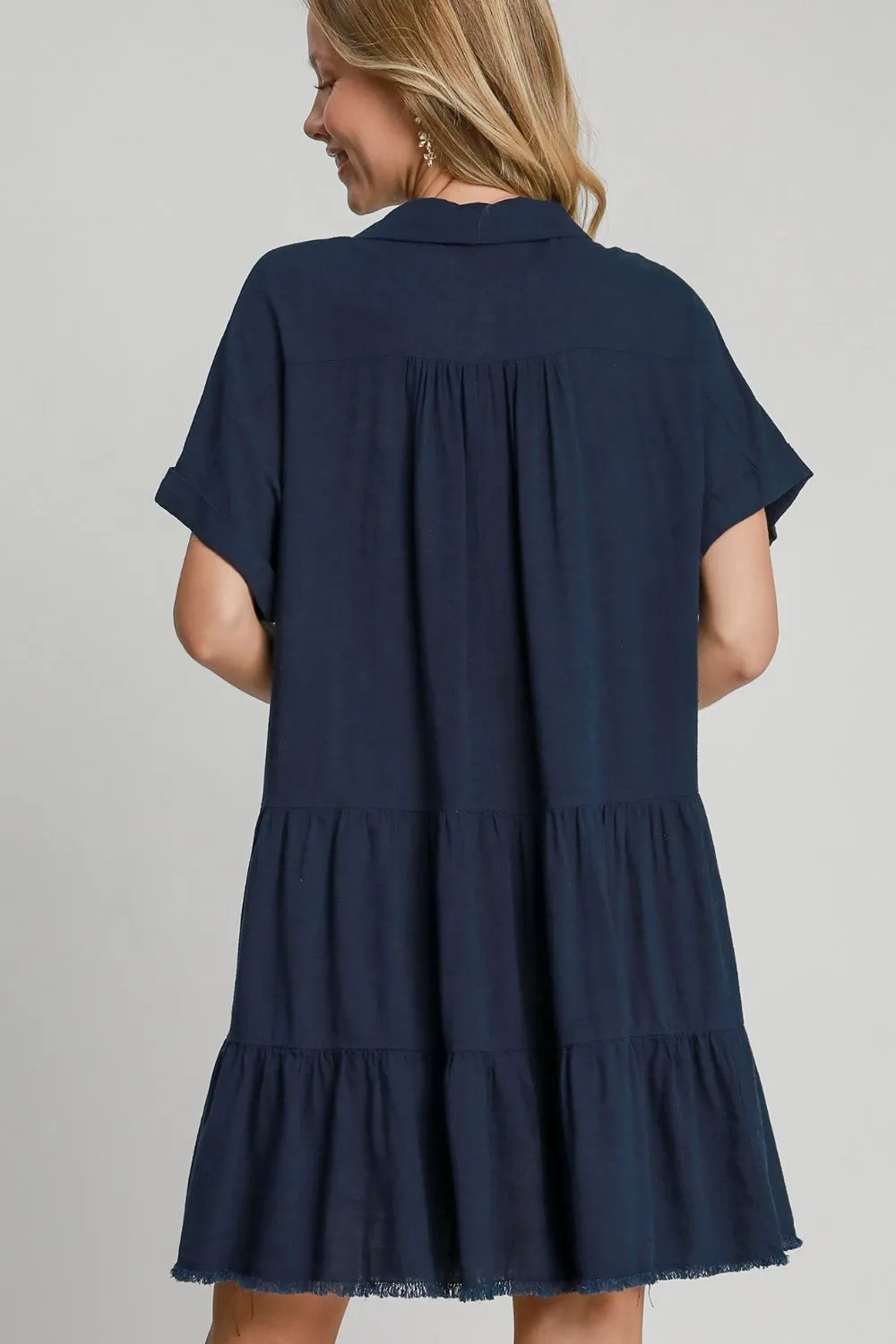 Umgee Raw Hem Folded Sleeve Tiered Dress