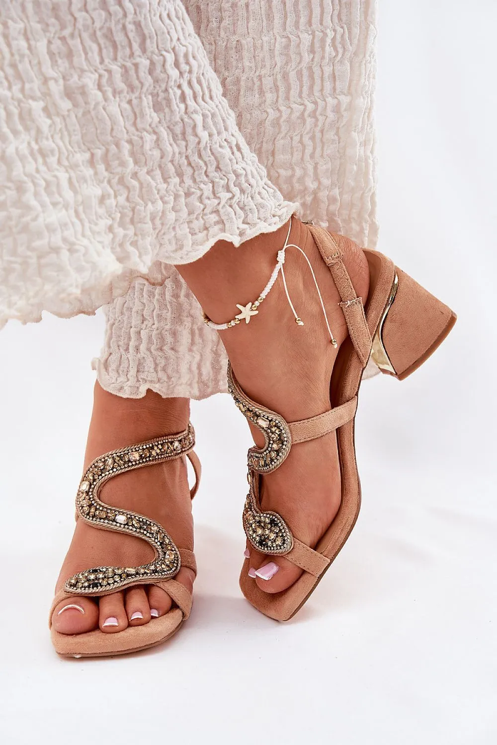Unique snake pattern heel sandals