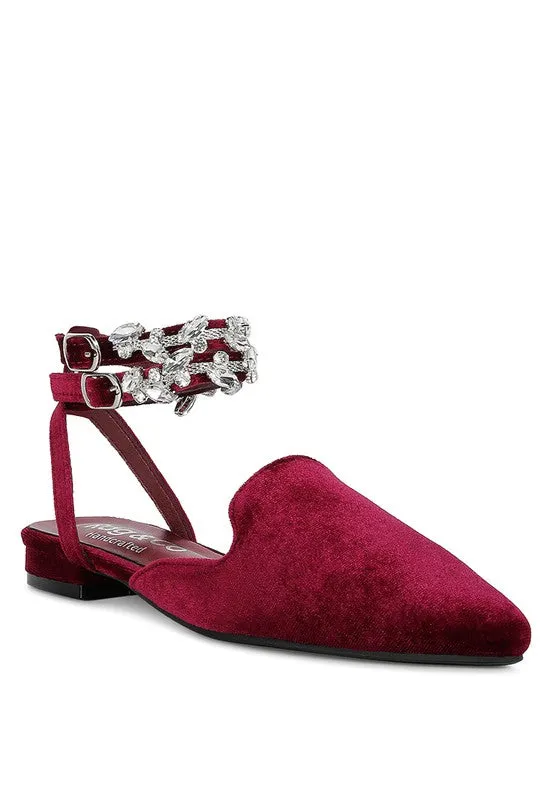 Velvet Jeweled Flat Mules