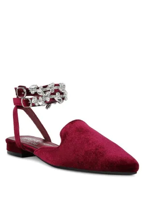 Velvet Jeweled Flat Mules