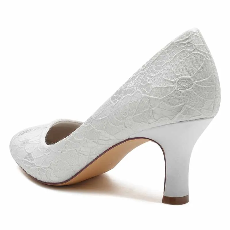 Wedding 2.56 Inches Kitten Heel Shoes Sandals Closed Toe Lace Slip on Pumps Bridal Shoes