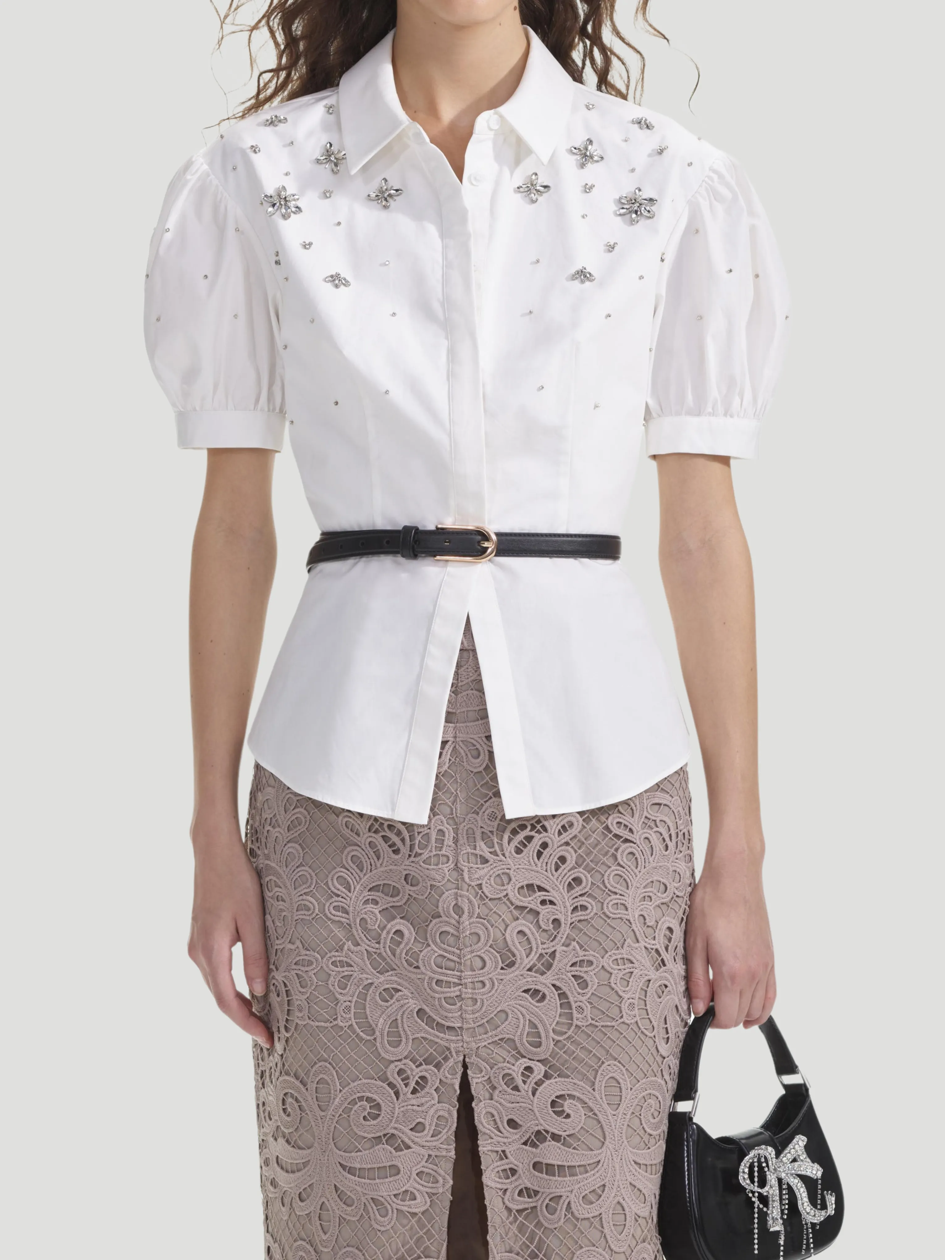 White Cotton Embellished Top