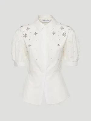 White Cotton Embellished Top