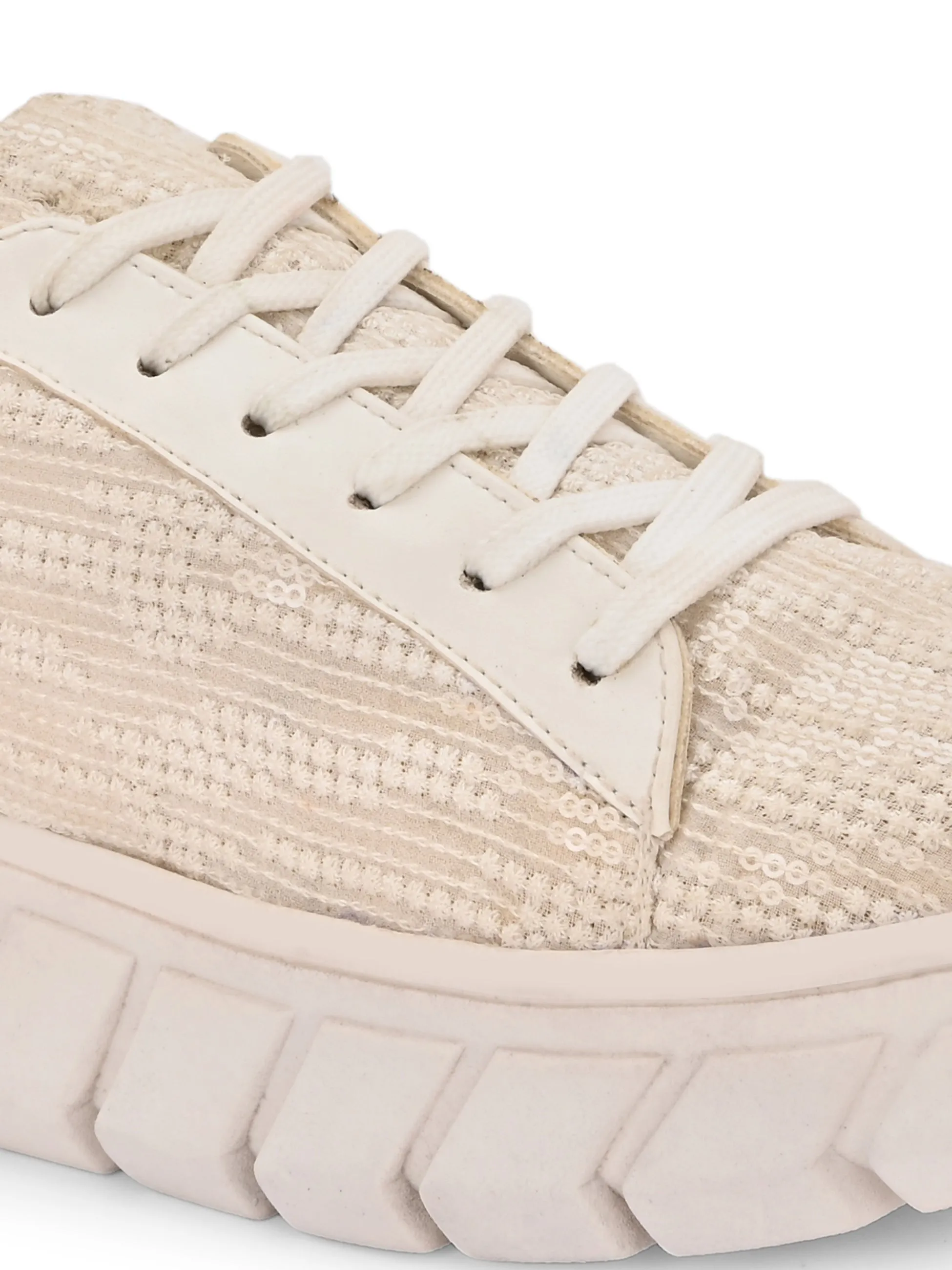 White Sequence Customized Ethnic Sneakers
