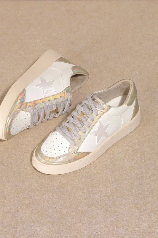 White/Gold Star, Low Top Sneakers