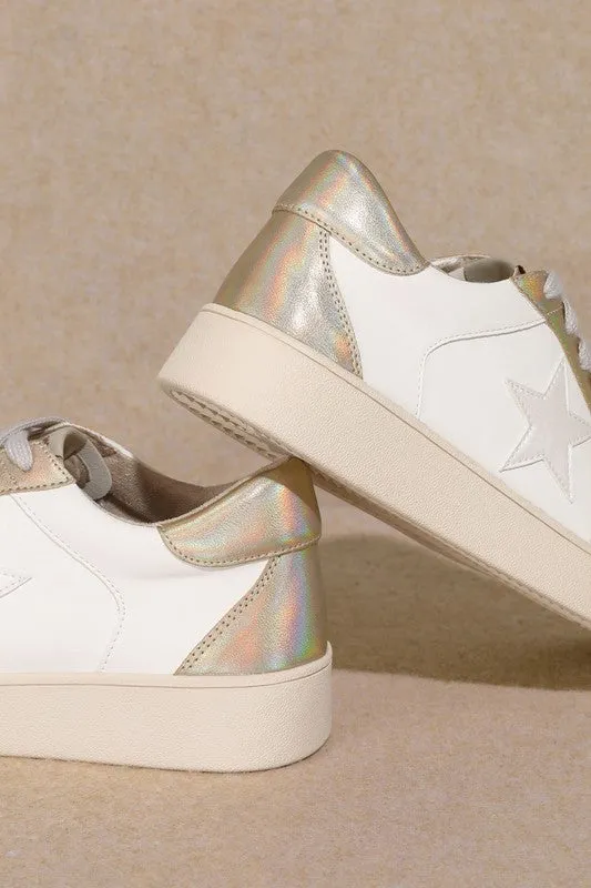 White/Gold Star, Low Top Sneakers