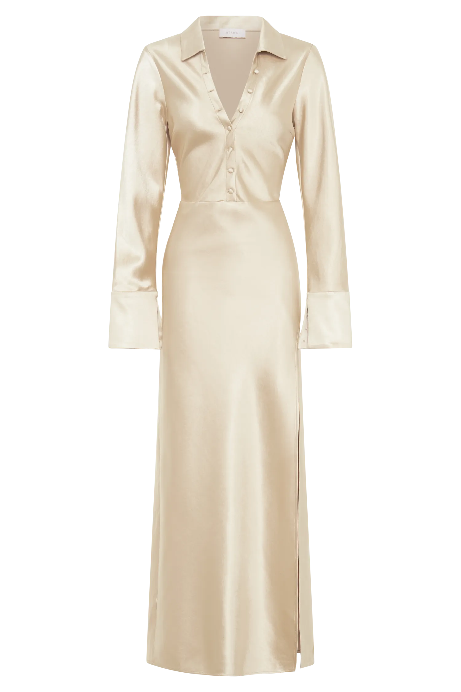 Whitley Satin Collared Maxi Dress - Gold