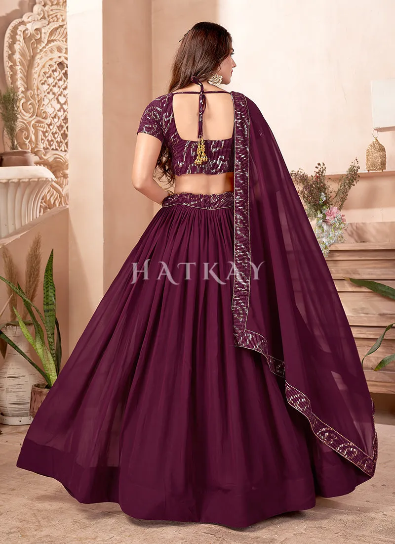Wine Sequence Embroidered Traditional Georgette Lehenga Choli
