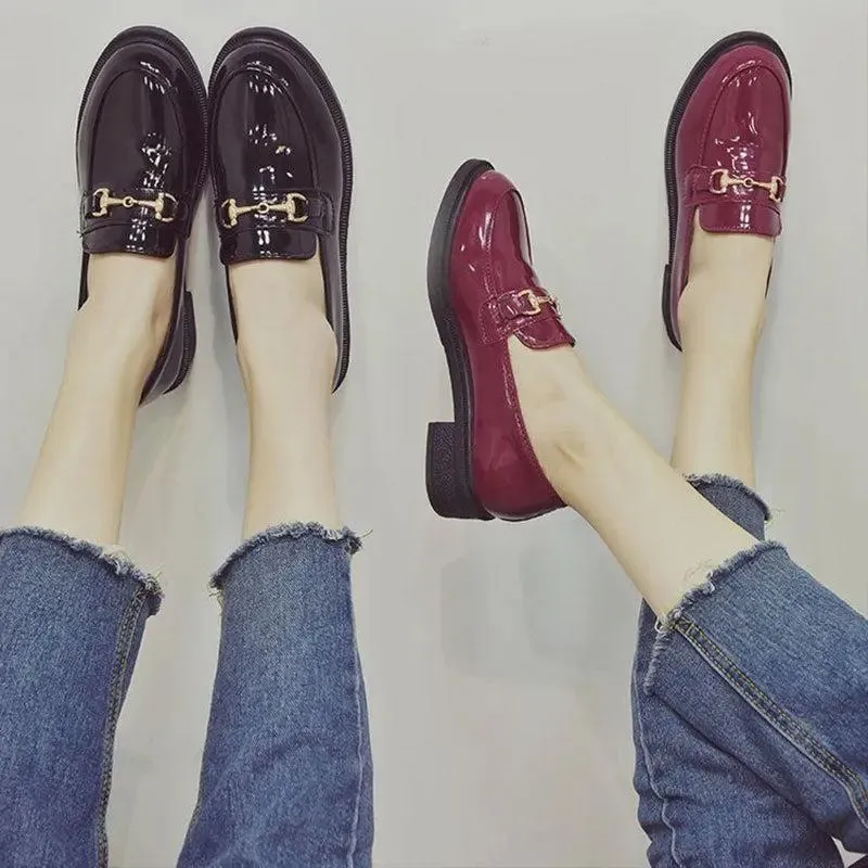 Withered British style retro fashion elegant leather loafers women shoes