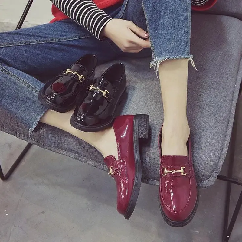 Withered British style retro fashion elegant leather loafers women shoes