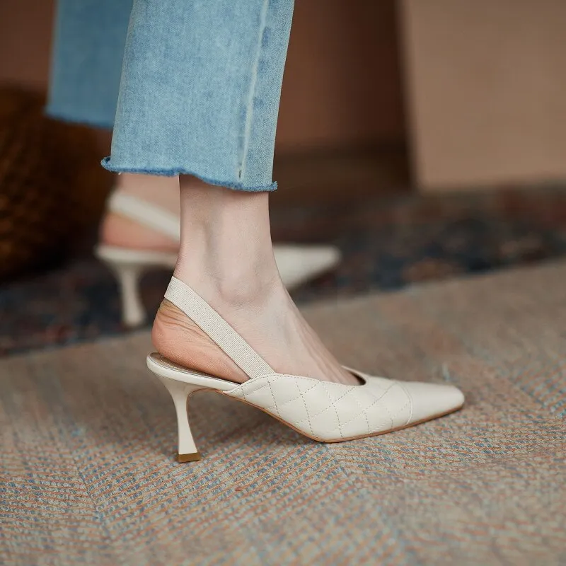 Woman Thin Heels Elegant Back Strap Shoes