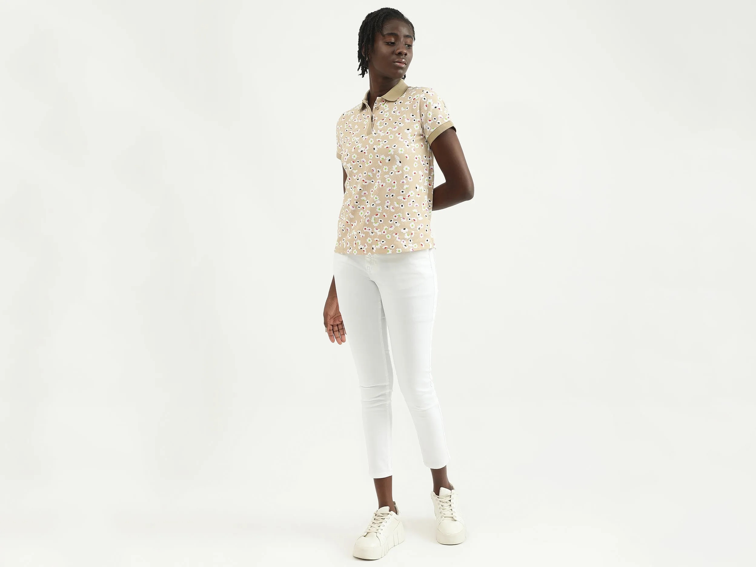 Women Printed Polo Collar T-shirt
