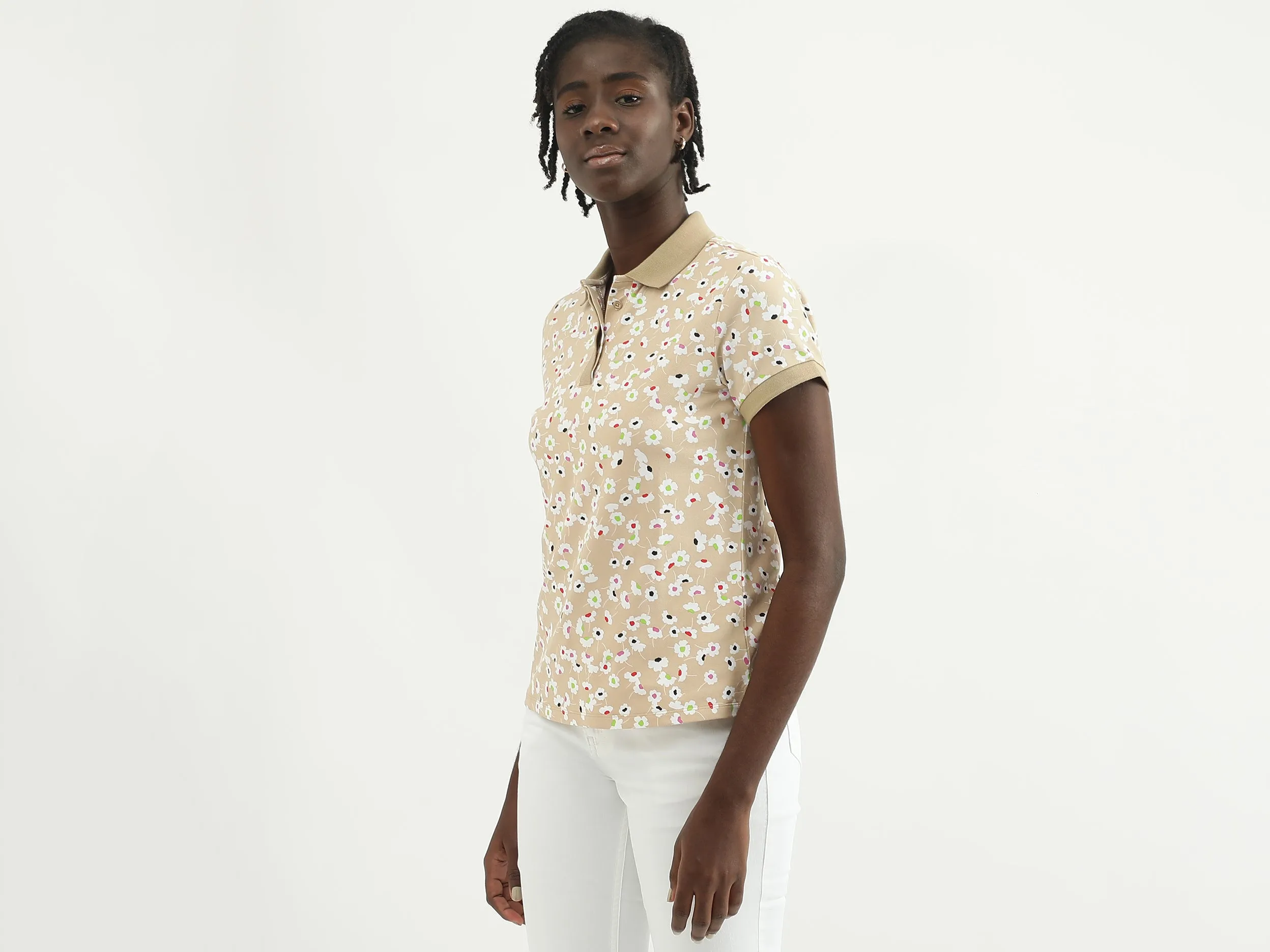 Women Printed Polo Collar T-shirt