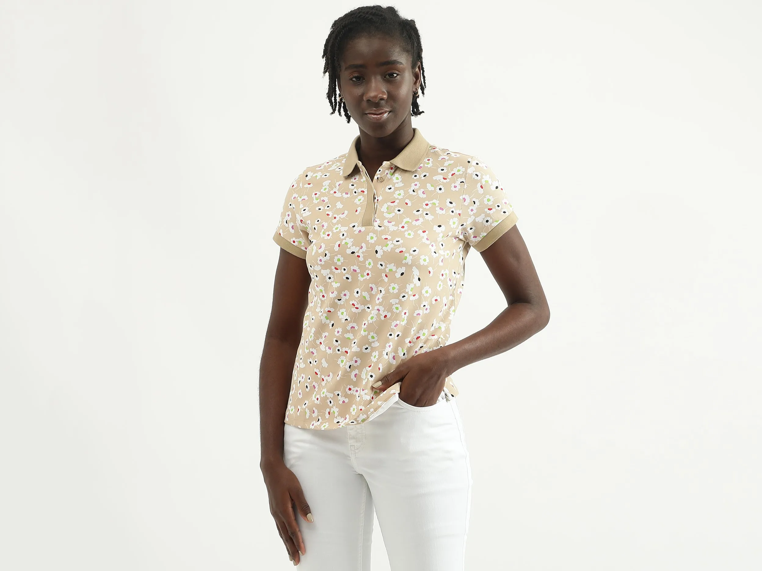 Women Printed Polo Collar T-shirt