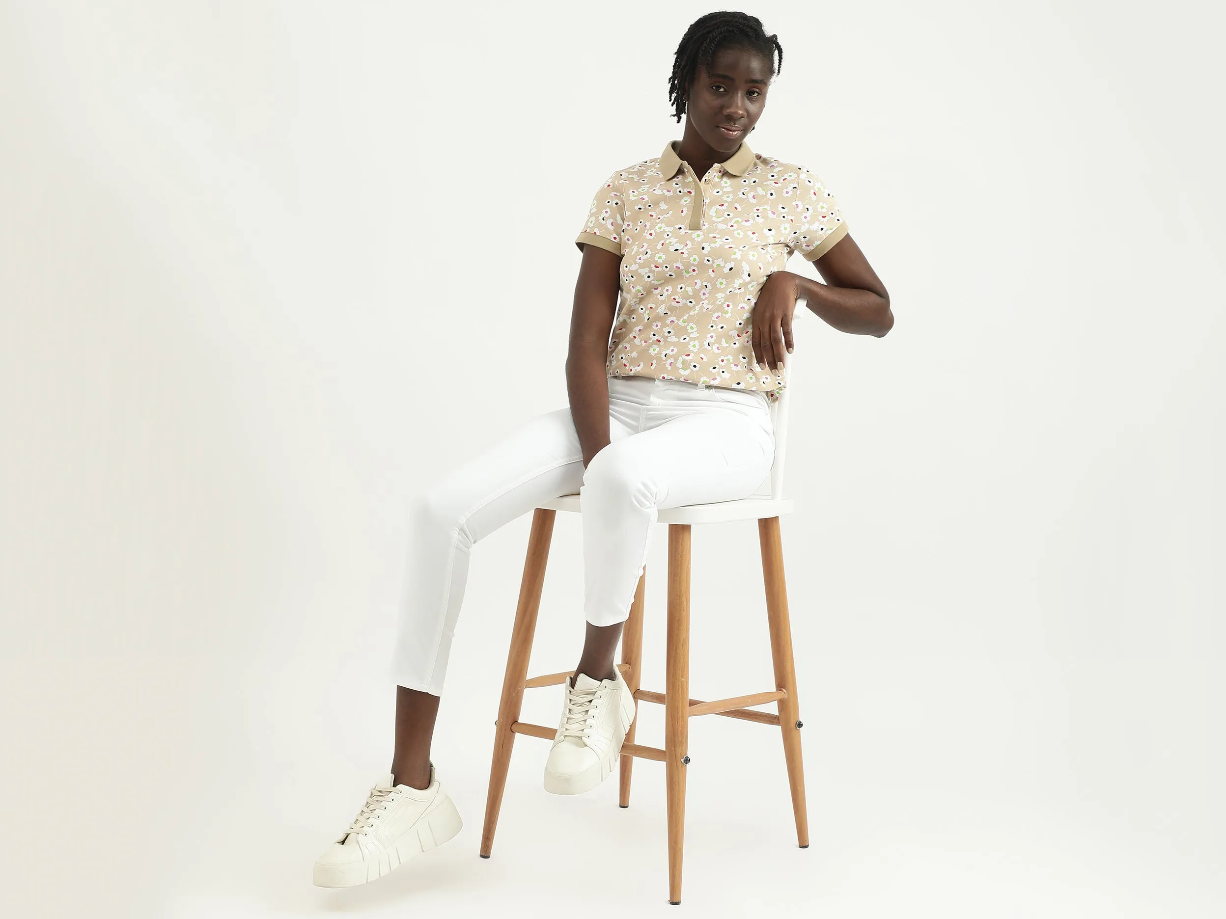 Women Printed Polo Collar T-shirt