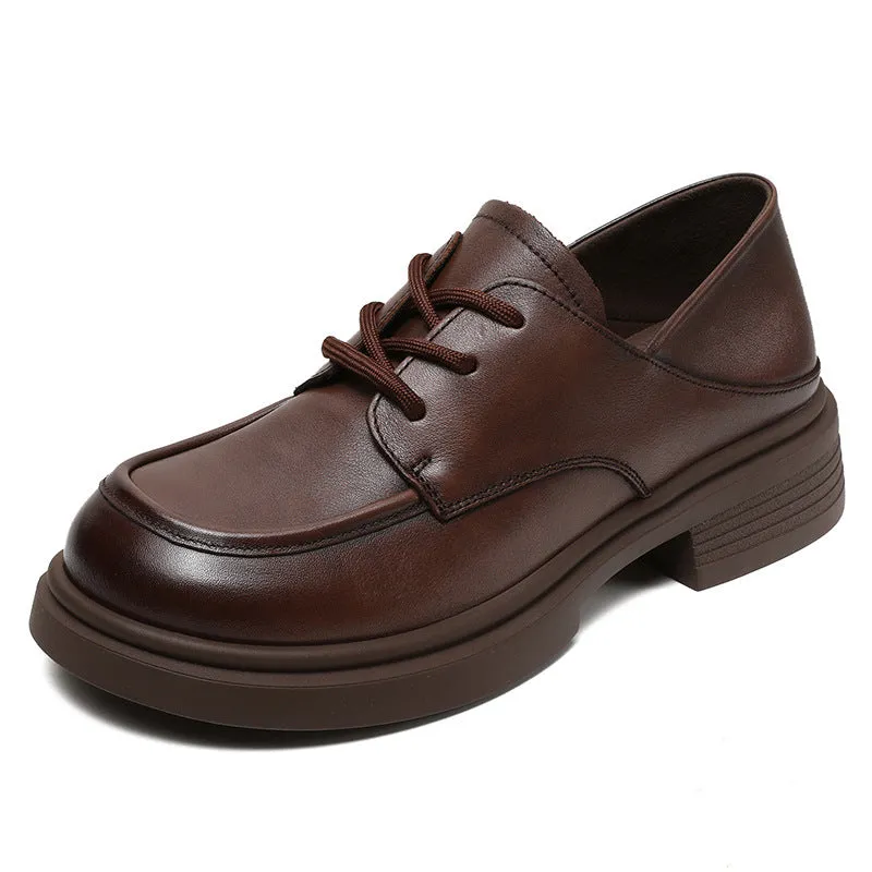 Women Retro Leather Lace-up Casual Loafers