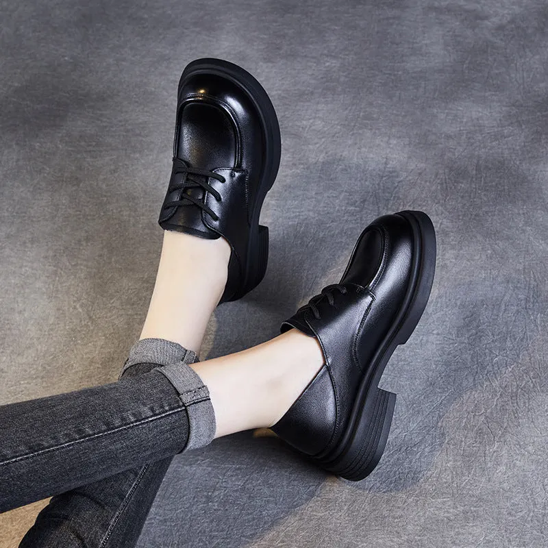 Women Retro Leather Lace-up Casual Loafers