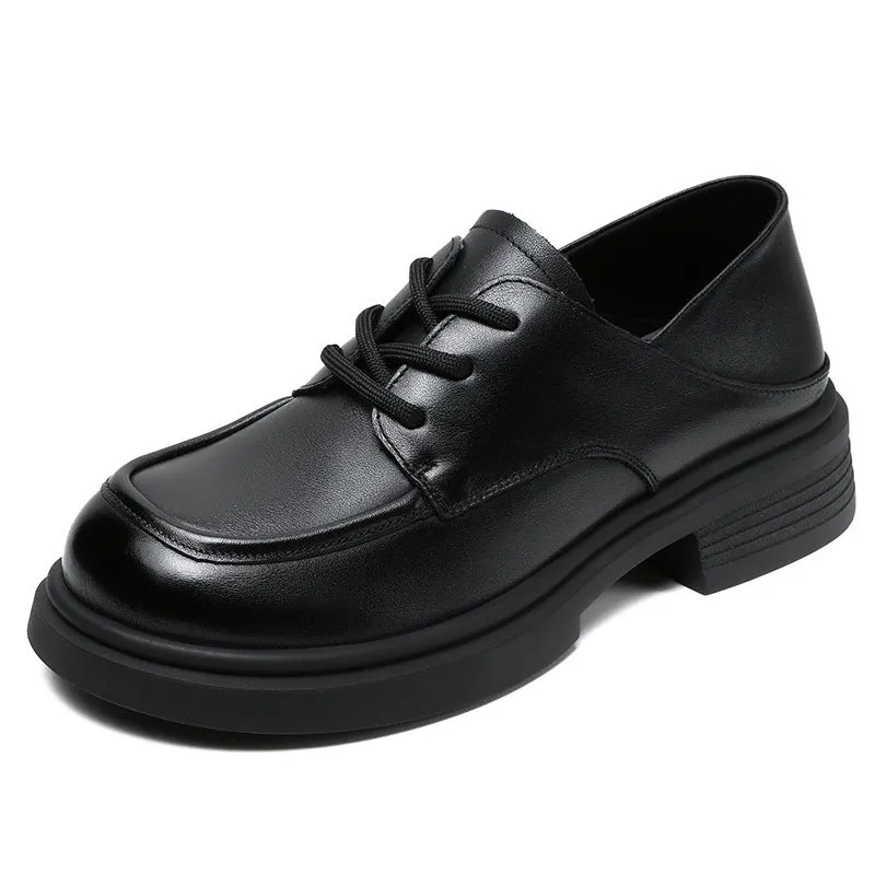 Women Retro Leather Lace-up Casual Loafers