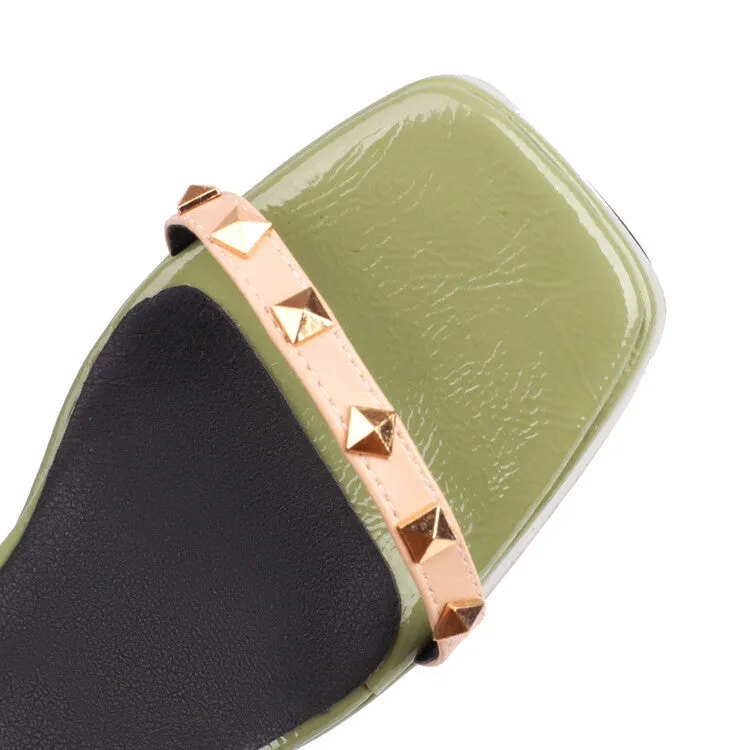 Women's Chunky Heel Sandals Square Toe Riveted Platform Heels