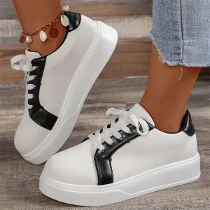 Women's Contrast Color Thick-Soled PU Leather Casual Shoes