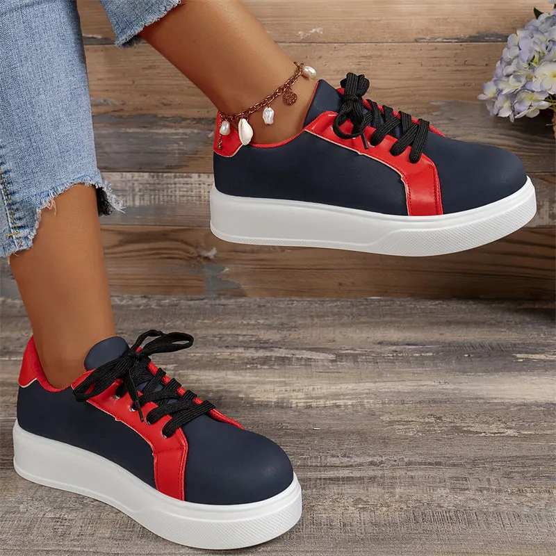 Women's Contrast Color Thick-Soled PU Leather Casual Shoes