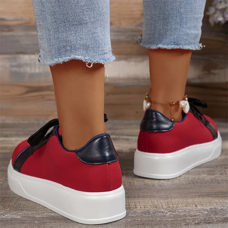 Women's Contrast Color Thick-Soled PU Leather Casual Shoes