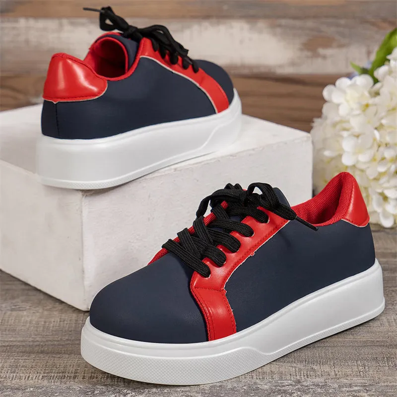 Women's Contrast Color Thick-Soled PU Leather Casual Shoes