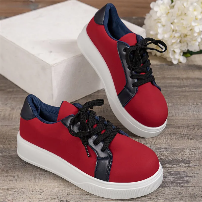 Women's Contrast Color Thick-Soled PU Leather Casual Shoes