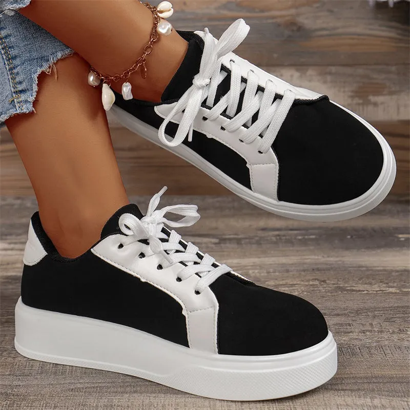 Women's Contrast Color Thick-Soled PU Leather Casual Shoes