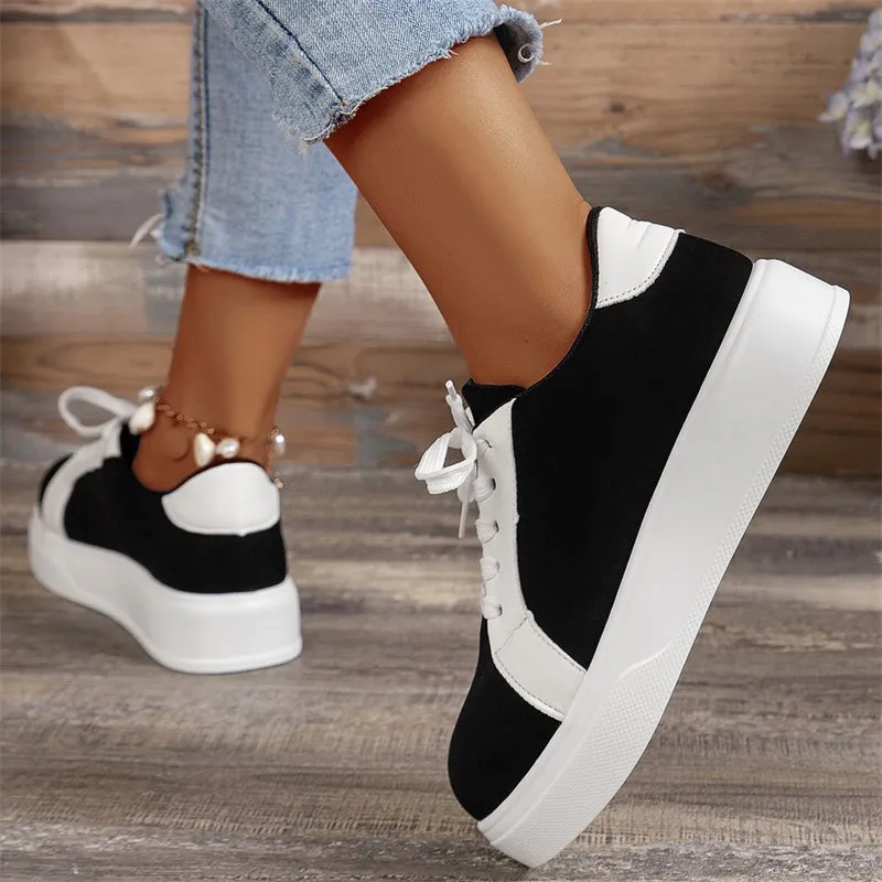 Women's Contrast Color Thick-Soled PU Leather Casual Shoes