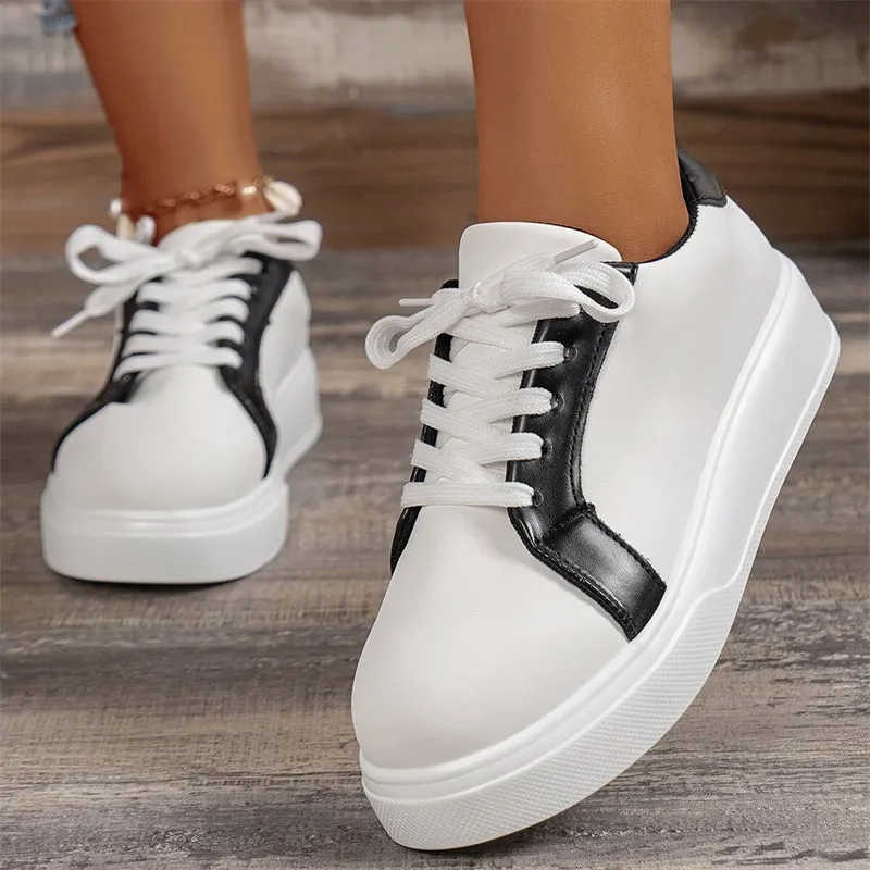 Women's Contrast Color Thick-Soled PU Leather Casual Shoes