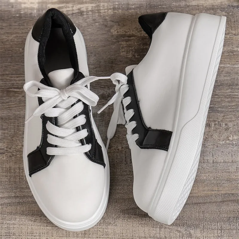 Women's Contrast Color Thick-Soled PU Leather Casual Shoes