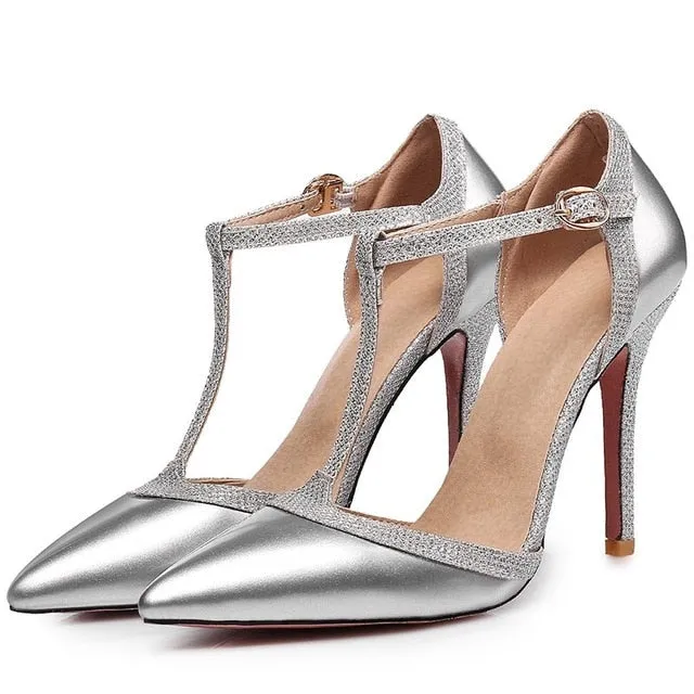 Women's Elegant T Strap High Heel Wedding Party Dress Shoes