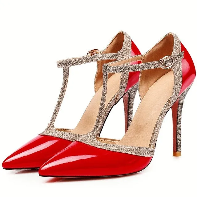 Women's Elegant T Strap High Heel Wedding Party Dress Shoes
