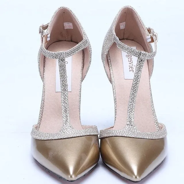 Women's Elegant T Strap High Heel Wedding Party Dress Shoes