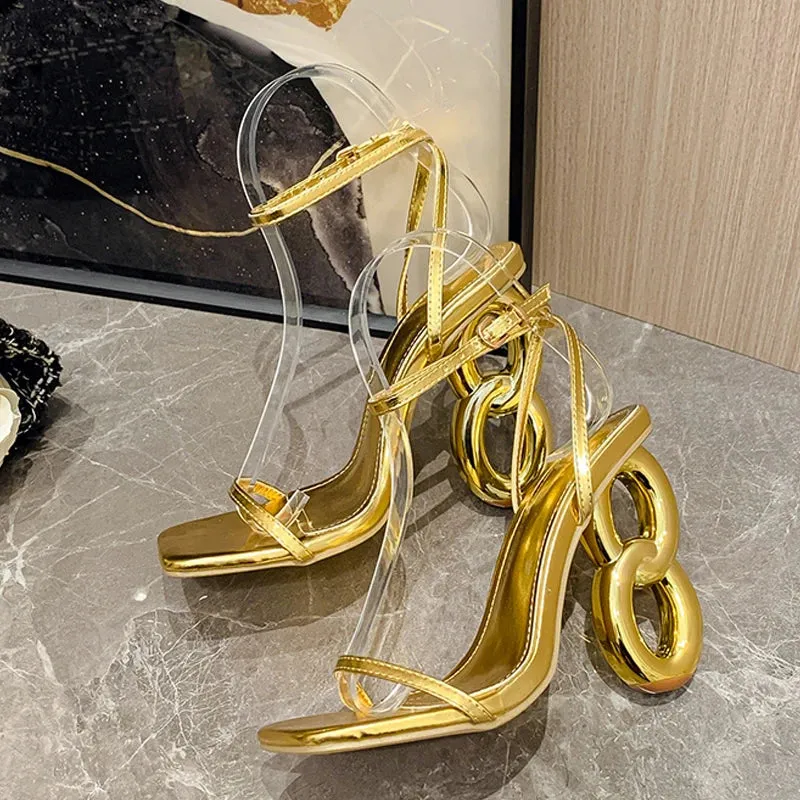 Women's Golden Silver Metal Hollow Out Gladiator Sandals