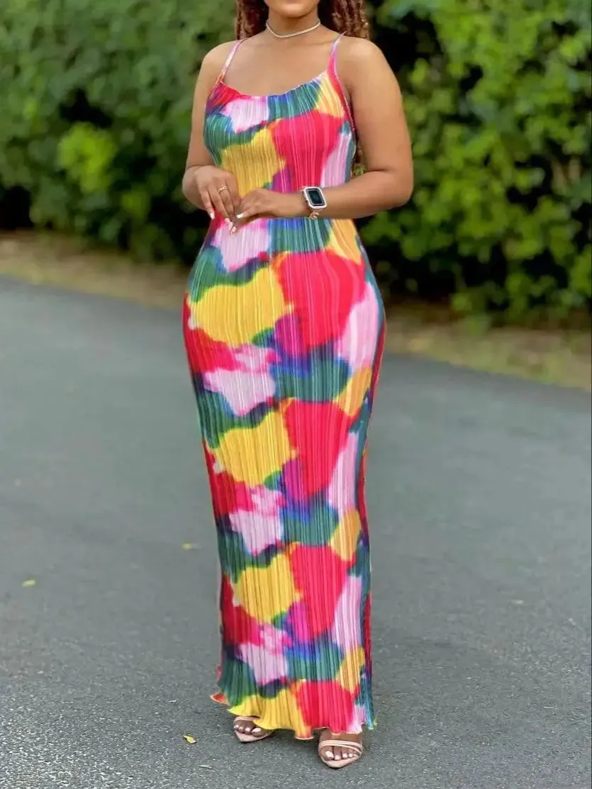 Women's Tie Dye Print Pleated Dress