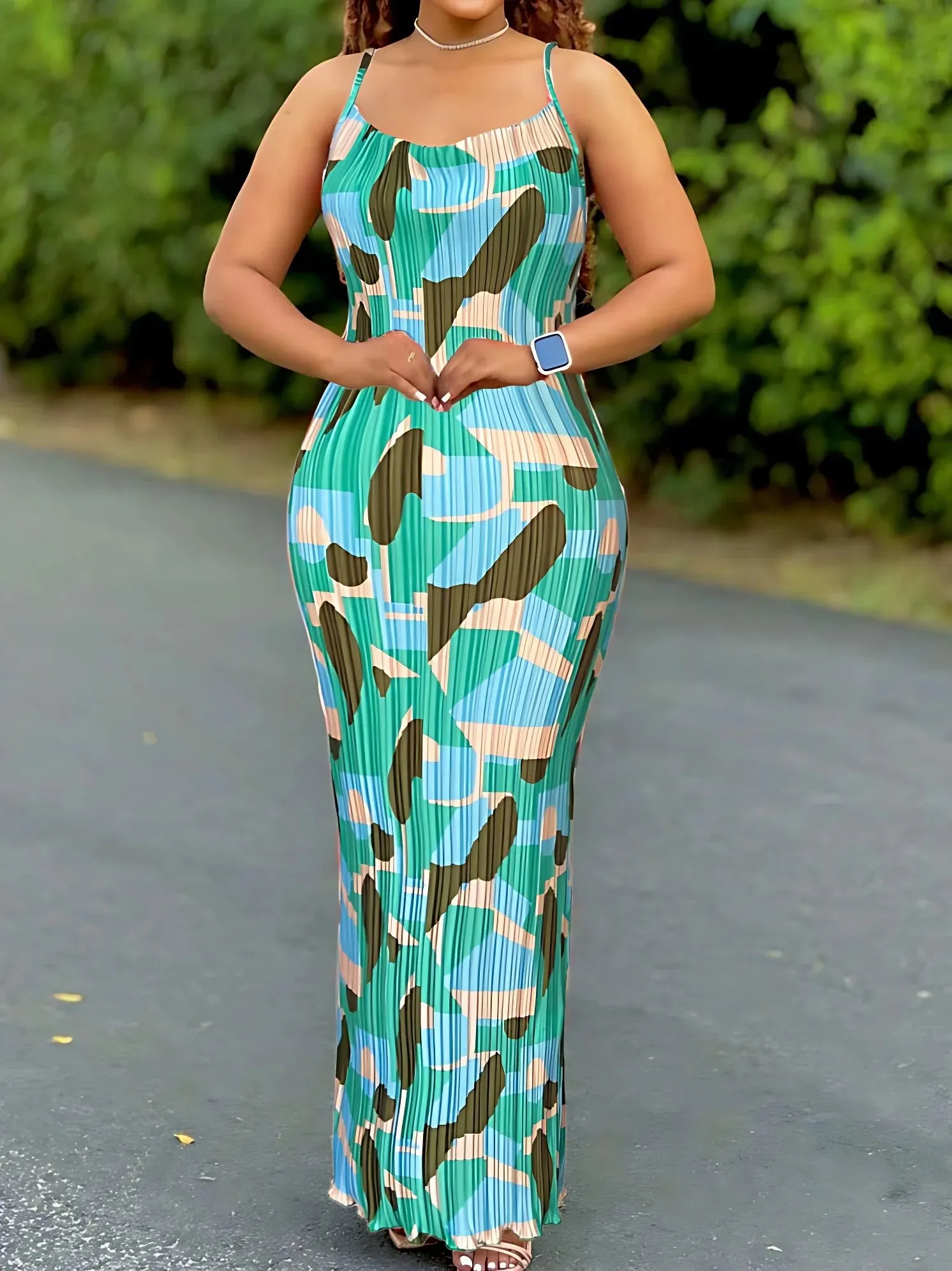 Women's Tie Dye Print Pleated Dress
