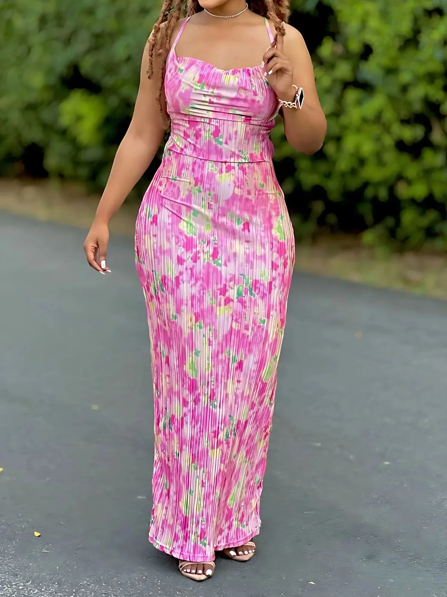 Women's Tie Dye Print Pleated Dress