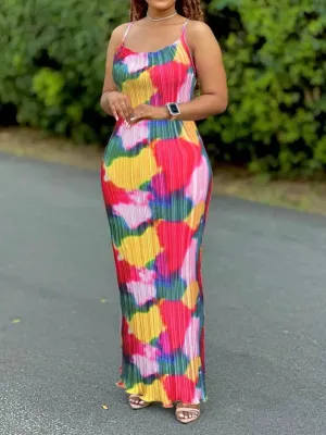 Women's Tie Dye Print Pleated Dress