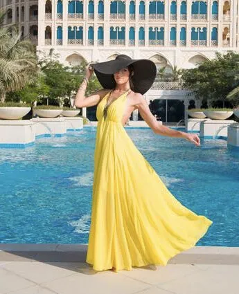 Yellow Halter-Neck Chiffon Dress