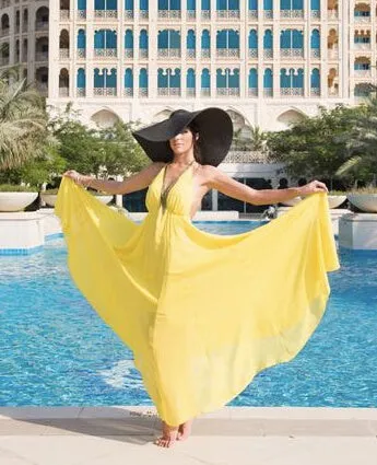 Yellow Halter-Neck Chiffon Dress